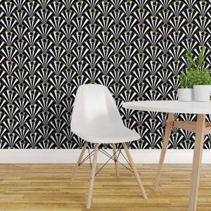 Art Deco Wallpaper - Art Deco Fans By Vannina - Black White Art Deco Custom Printed Removable Self Adhesive Wallpaper Roll by Spoonflower