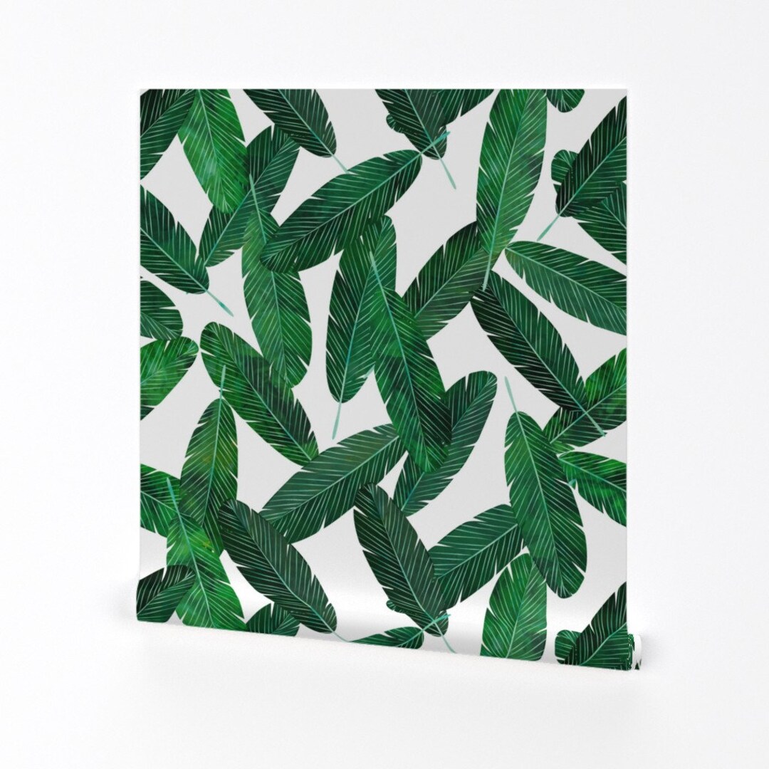 Banana Leaves Wallpaper Banana Leaves on White by - Etsy