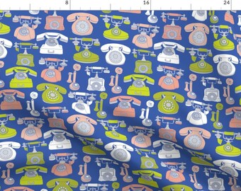 Telephone Fabric - Vintage Telephones By Andie Hanna - Telephone Rotary Dial Phone Retro Decor Cotton Fabric By The Yard With Spoonflower