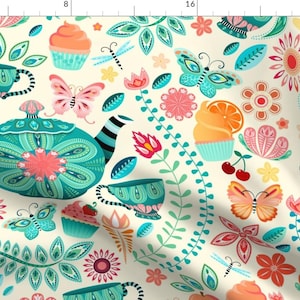 Teapot Flowers Fabric - Spring Garden Tea Party by creativetaylor - Butterflies Floral Tea Party Spring Fabric by the Yard by Spoonflower