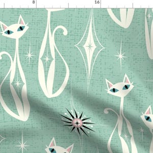 Mid Century Modern Fabric - Starburst Diamond Cats by studioxtine - Mint Green Retro Inspired Atomic Era  Fabric by the Yard by Spoonflower