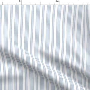 French Fabric - French Ticking ~ White And Versailles Fog By Peacoquettedesigns - French Ticking Cotton Fabric By The Yard With Spoonflower