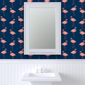 Flamingo Wallpaper - Flamingos On Navy By Willowlanetextiles - Flamingo Custom Printed Removable Self Adhesive Wallpaper Roll by Spoonflower image 8