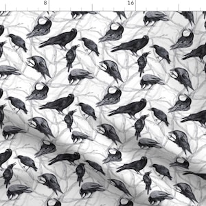 Crows Fabric - Crows By Atlanticmoira - Crows Ravens Birds Animals Feathers Nature Black White Cotton Fabric By The Yard With Spoonflower