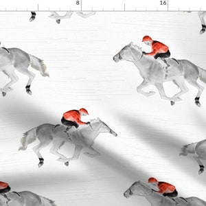 Horse Race Fabric - The Jockey By Vintage Style - Horse Race Jockey Sports Grey Red Black White Cotton Fabric By The Yard With Spoonflower