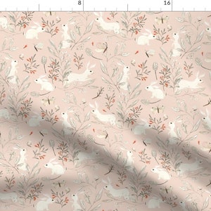 Botanical Bunnies Fabric Bunnies Pink By Katherine Quinn Bunnies Rabbits Floral Flowers Pink Cotton Fabric By The Yard With Spoonflower image 1