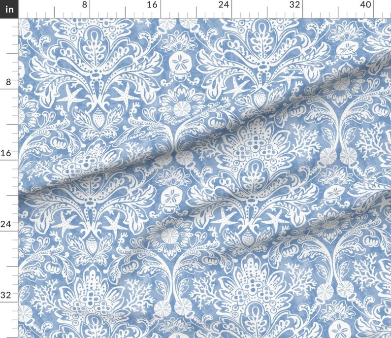 Coastal Fabric Beach House Damask by Kee_design_studio Etsy