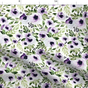Violet Watercolor Fabric - Violets In Bloom By Northeighty - Violet Watercolor Vintage Home Decor Cotton Fabric By The Yard With Spoonflower