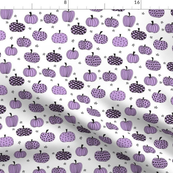 Purple Goth Pumpkins Fabric - Purple Pumpkins by andrea_lauren - Halloween October Girly Trick Treat Stars Fabric by the Yard by Spoonflower