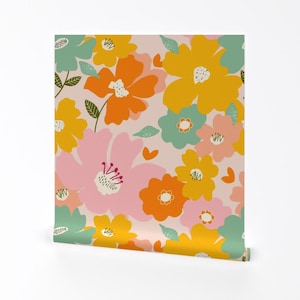 Colorful Blooms Removable Peel and Stick Wallpaper - Large Scale Cottage - Wall Art Wall Decor - Bright Floral by terriconraddesigns