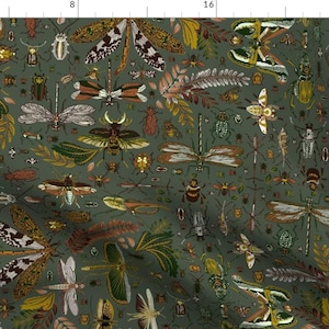 Insects Fabric - Insect Miscellany by wondroustrange - Dark Green Nature Forest Floor Wings Dragonflies Fabric by the Yard by Spoonflower