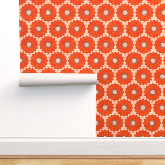 Coral Floral Wallpaper Vintage Coralpop By Holli Zollinger | Etsy