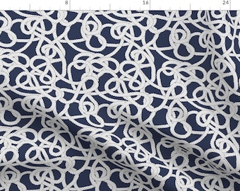 Rope Abstract Lines Blue Fabric - Nautical Rope Knots In Navy By Yesterdaycollection - Rope Cotton Fabric By The Yard With Spoonflower