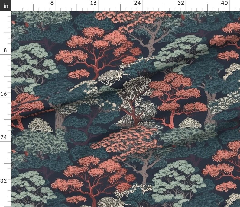 Zen Garden Fabric Japanese Forest by paper_and_frill Japanese Coral