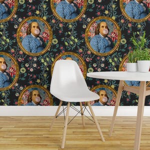 Ben Franklin Peel and Stick Wallpaper - Bubblegum Gray Floral Novelty - Removable Wall Decor Art - Bubble Gum Frankie Charcoal by rebelmod