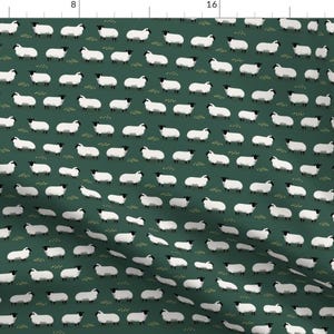Farmhouse Fabric - Black And White Sheep by taranealart - Countryside Pasture Farm Green Rustic Sheep Fabric by the Yard by Spoonflower