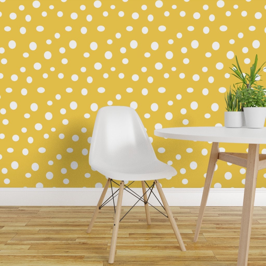 Yellow Wallpaper White Dots Large Scale by Stacycreatesstuff Polka