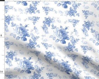 Blue Flowers Fabric - Beatrix Rose By Lilyoake - Blue And White Vintage Style Floral Cotton Fabric By The Yard With Spoonflower