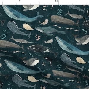 Whale Fabric - Whale&#39;s Song By Katherine Quinn - Whale Ocean Nautical Large Blue Sea Creature Cotton Fabric By The Yard With Spoonflower