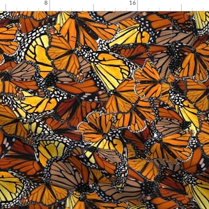 Butterfly Fabric - Little Butterflies By Wiccked Monarch Insect Entomology Bugs Summer Orange Yellow - Cotton Fabric By The Yard With