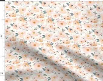 Girls Shabby Chic Fabric - Green Peachy Blossoms C By Indybloomdesign - Blush Pink Nursery Decor Cotton Fabric By The Yard With Spoonflower