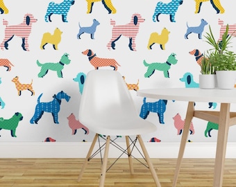 Hondenbehang - Honden met patroon - Levendig en groot van Ewa Brzozowska - Op maat bedrukt, verwijderbaar, zelfklevend behang op rol van Spoonflower