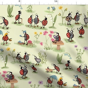 Retro Bugs Fabric - A Ladybug Life By Dasbrooklyn - Nostalgic Mint Green Cute Kids Whimsical Cotton Fabric By The Yard With Spoonflower