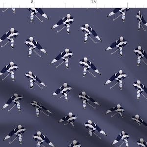 Mod Hockey Fabric - Dark Blue Hockey By Landpenguin - Vinage Winter Sports Kids Cotton Fabric By The Yard With Spoonflower