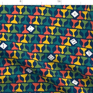 Game Night Fabric - So So Sorry With Dice By Penny Eversole - Blue Yellow Green Chess Checkers Cotton Fabric By The Yard With Spoonflower