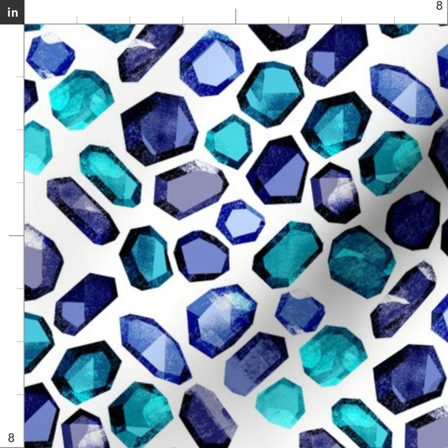 Blue Gem Fabric Crystal Gemstone Fabric Stones Gems Etsy