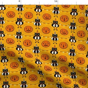 Pumpkin Cat Fabric - Halloween Cats And Pennants By Johannaparkerdesign- Halloween Vintage Kitsch Cotton Fabric By The Yard With Spoonflower