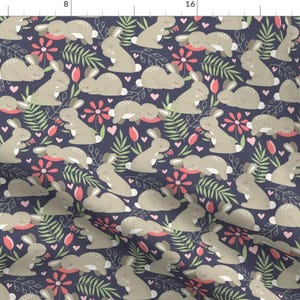 Rabbit Fabric - Bunny Garden By Noondaydesign - Bunnies NapTime Floral Nursery Spring Easter Baby Cotton Fabric By The Yard With Spoonflower