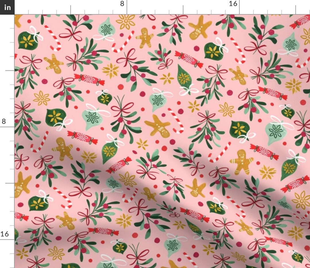 Vintage Pink Floral Christmas Fabric Vintage Christmas/ Pink Winter