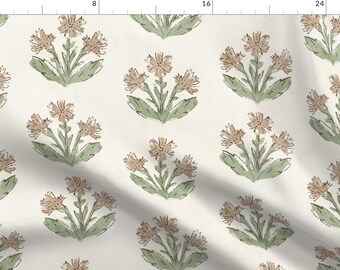 Rustic Fabric - Boho Wildflower by apostrofodesign - Floral Beige Green Botanical Flowers Earth Tone Boho Fabric by the Yard by Spoonflower