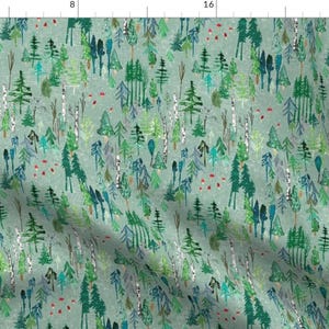 Forest Fabric - Noël Forest (Sage) Med By Nouveau Bohemian - Forest Woodland Trees Modern Nursery Cotton Fabric By The Yard With Spoonflower