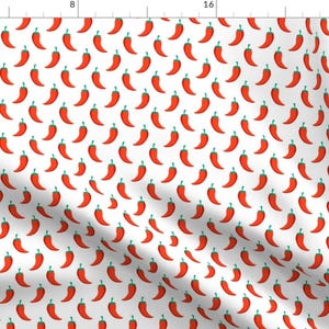 Hot Chilli Fabric - Chillis B-01 By Laura May Designs - Red Chilli Pepper Spicy Food Veggies Cotton Fabric By The Yard With Spoonflower
