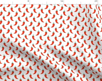 Hot Chilli Fabric - Chillis B-01 By Laura May Designs - Red Chilli Pepper Spicy Food Veggies Cotton Fabric By The Yard With Spoonflower