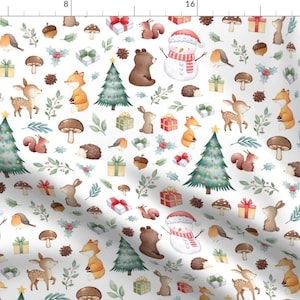 Holiday Critters Fabric - Christmas Woodland by ktscarlett_ - Squirrel Deer Bear Christmas Tree Snowman Fabric by the Yard by Spoonflower