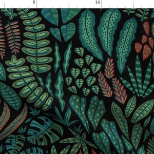 Modern Tropical Fabric - Tropical Night By Anab2 - Emerald Pine Green Moody Tropical Rainforest Cotton Fabric By The Yard With Spoonflower