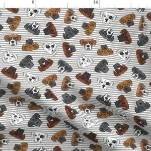 Boxer Striped Dogs Faces Fabric - All The Boxers - Grey Stripes By Littlearrowdesign - Boxer Cotton Fabric By The Yard With Spoonflower