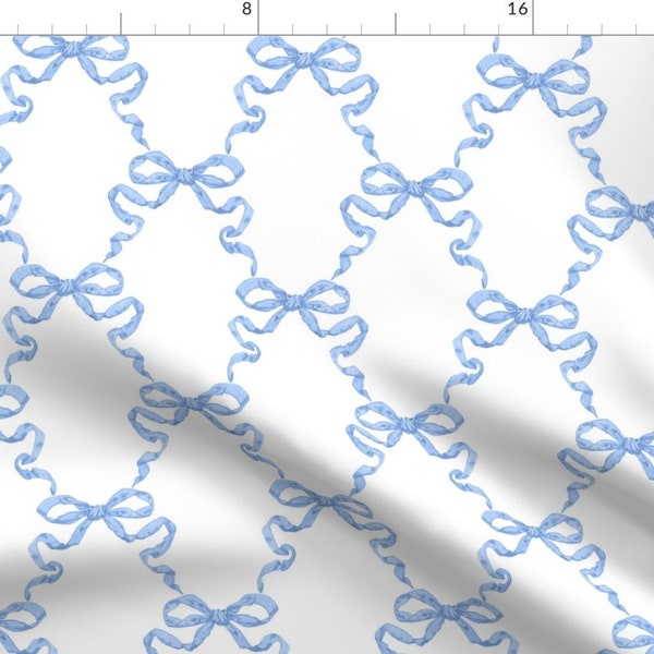 Ribbon Trellis Fabric - Hannah Ribbon by danika_herrick - Blue White Sweet Vintage Chinoiserie Ribbon Bows Fabric by the Yard by Spoonflower