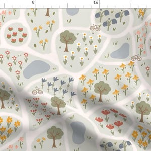 Whimsical Fabric - Flower Garden Map Large by kathrinlegg - Floral Garden Map Trees Flowers Lakes Roses Fabric by the Yard by Spoonflower