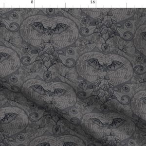 Bats Gray Spooky Halloween Fabric - Gothic Lace-Bats-Grey By Appleyards - Bats Gray Halloween Cotton Fabric By The Yard With Spoonflower