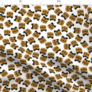 Yellow Buses Fabric - Scattered School Bus by justbejoyfuldesigns - Hand Drawn Teacher Transportation  Fabric by the Yard by Spoonflower