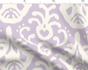 Abstract Lavender Purple Fabric - Lavender Ikat By Domesticate - Abstract Purple Floral White Cotton Fabric By The Yard With Spoonflower