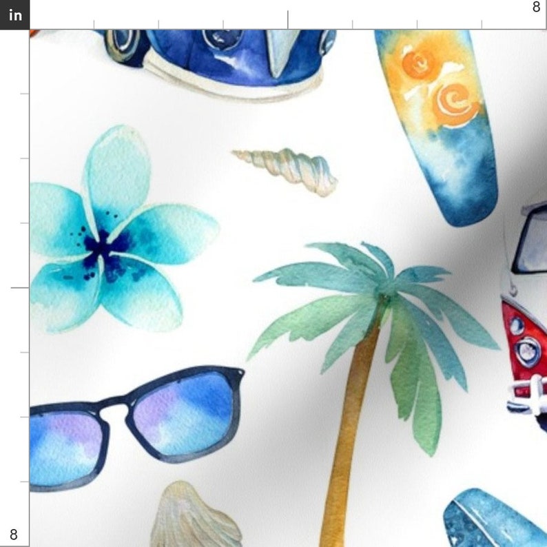 Watercolor Boho Surf Fabric Surfing Pattern By Etsy