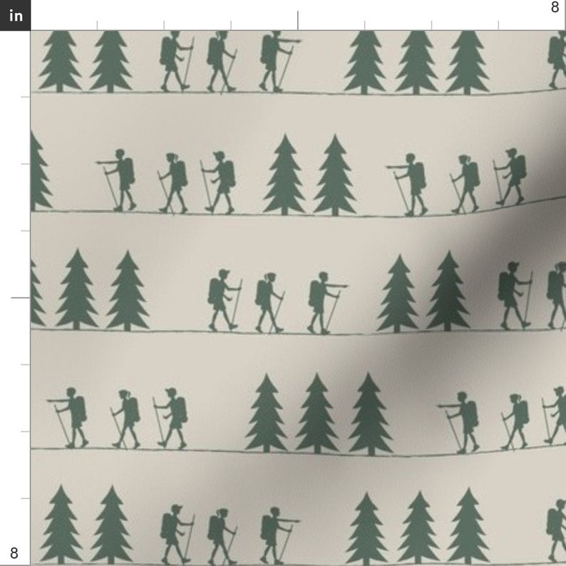 Hiking Fabric Hiking Terrain Green on Beige Adventure Etsy