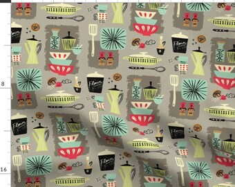Vintage Kitchen Fabric - Kitchenette By Neryl - Mod Mid Century Retro Kitchen Cotton Fabric By The Yard With Spoonflower