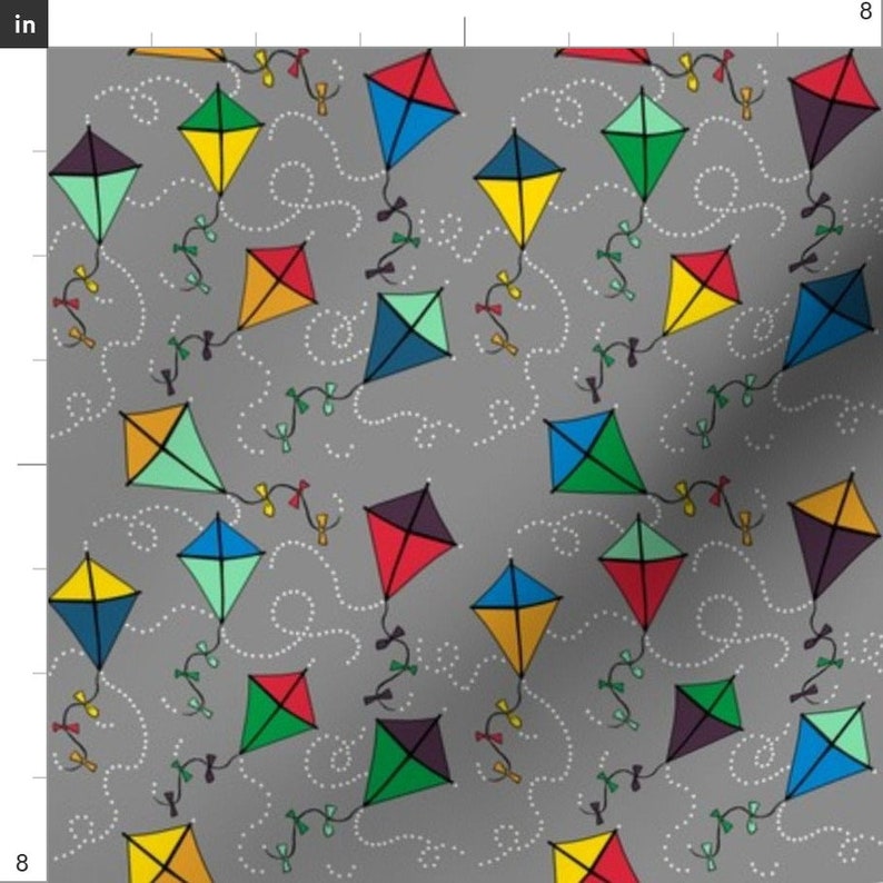 Gray Kite Fabric Kites Blustery Day In Cloud Dream Kangaroo By Kheckart Kids Kite Classroom Cotton Fabric By The Yard With Spoonflower image 2