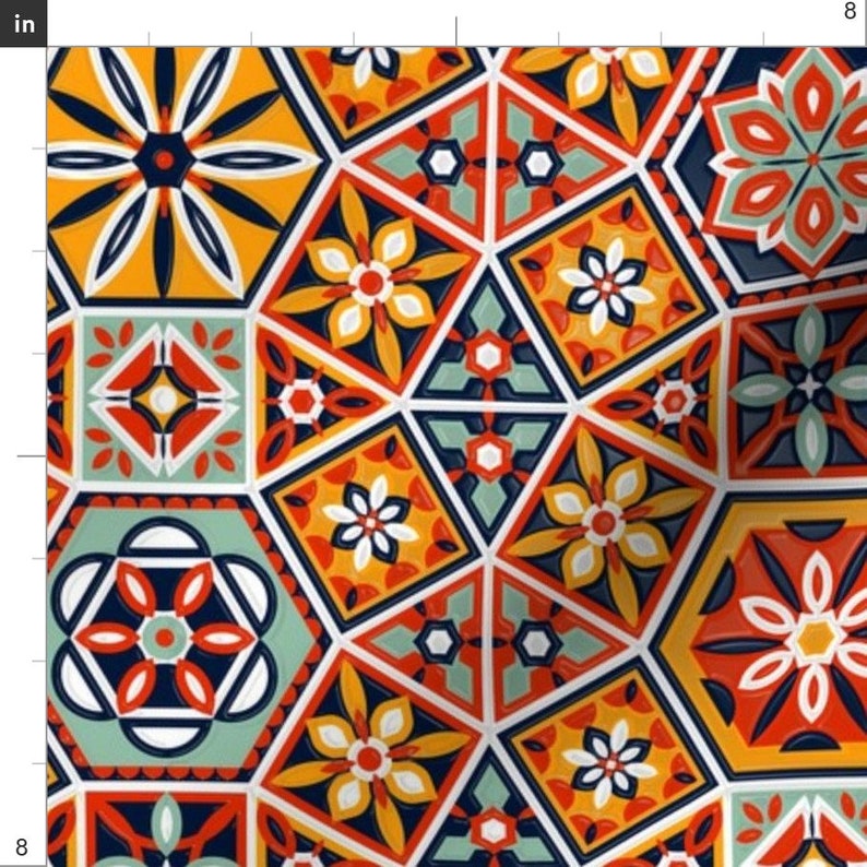 Traditional Spanish Tiles Fabric Bright Spanish Tiles by Etsy